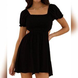 Puff-Sleeve Smocked Minidress